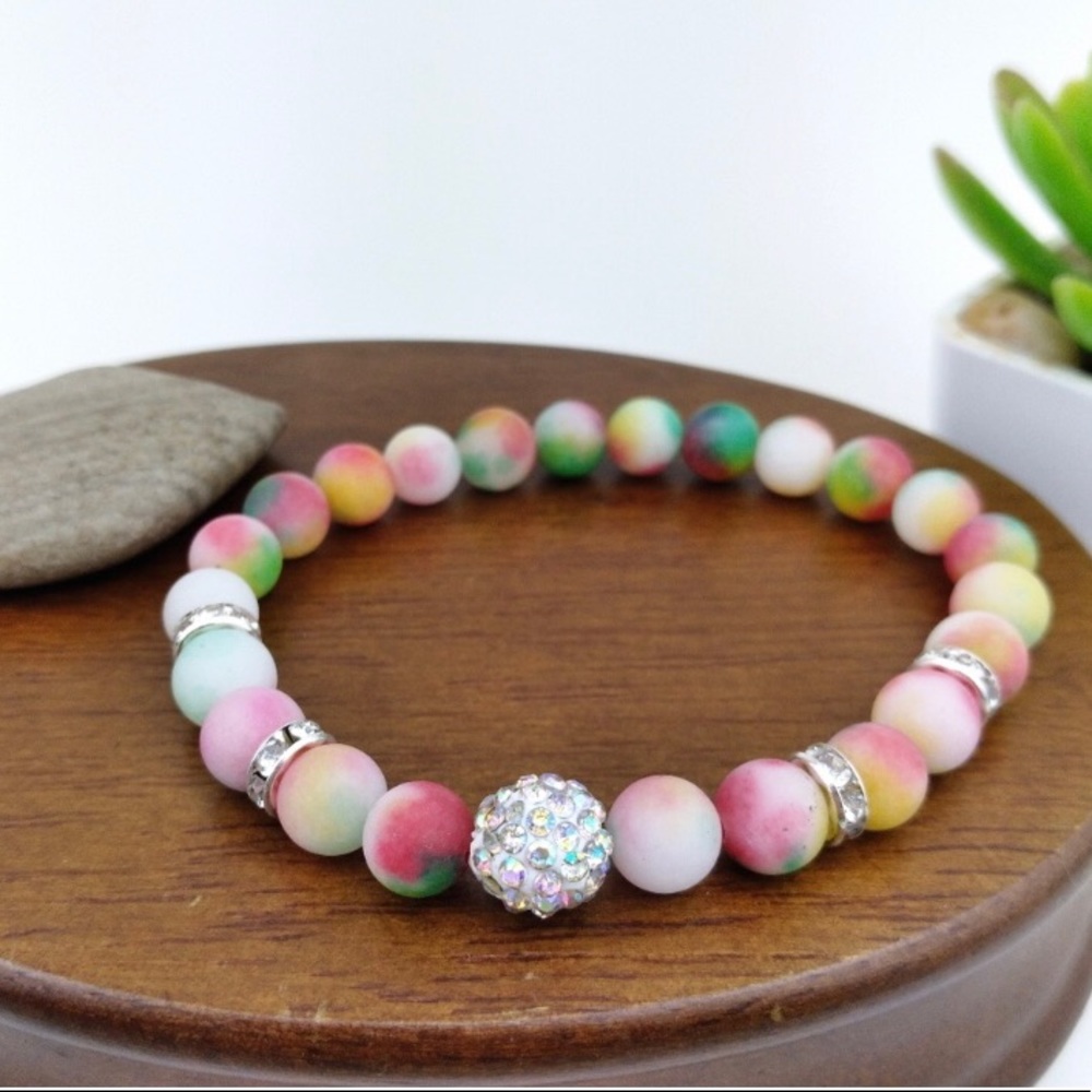 USA made Quartzite beaded women’s stretch bracelet - Picture 3 of 4